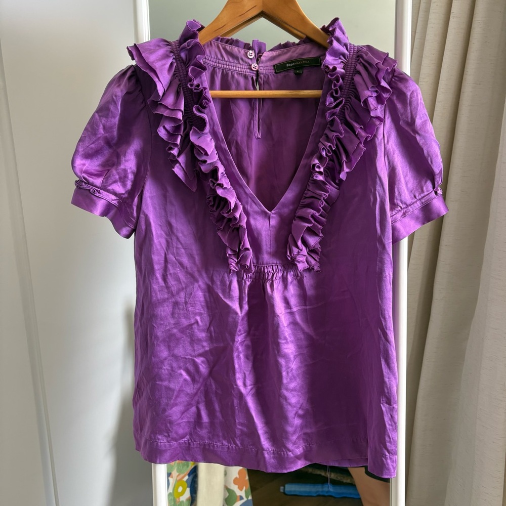 BCBGMaxAzria 2011 silk Violet Ruffled Blouse